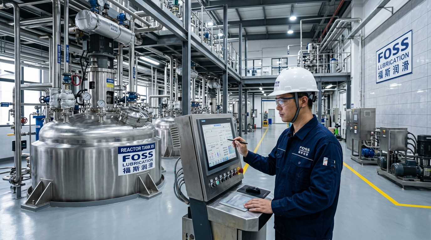 FOSS Lubrication computerized blending facility with 15,000L stainless steel reactors